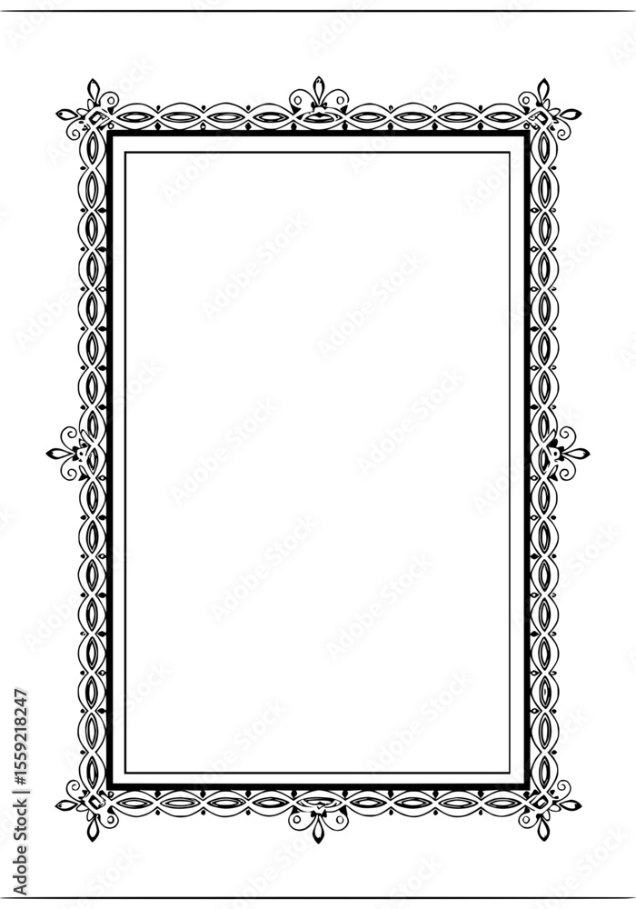 Poster ornate frame design for postcards and typography, isolated vector image on transparent background