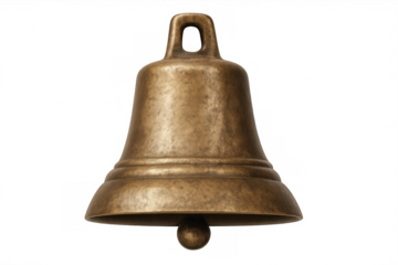 Vintage brass bell displaying weathered patina, symbolizing historical soundscapes against transparent backdrop