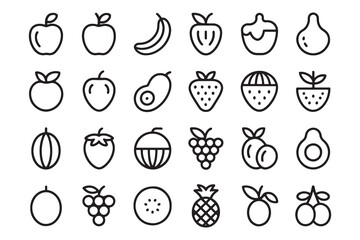 Bold Fruit Line Icons – Hand-Drawn Style Vector Set for Healthy Food & Organic Branding