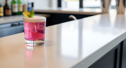 Refreshing Pink Cocktail on Bar Top A Vibrant Drink Photography
