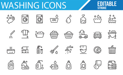 Washing and Hygiene Icons Collection for Laundry and Household Tasks