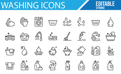 Washing and Laundry Icons for Cleaning Services and Household Care


