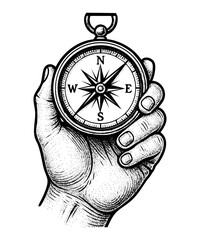 Vintage Hand Holding Compass Tattoo Style Illustration
