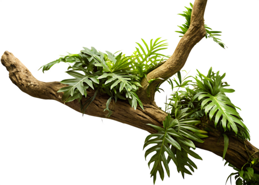 twisted jungle branch growing plants isolated on white background PNG ,AI GENERATED