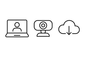 Fototapeta premium Simple icons of laptop, webcam, cloud download