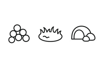 Fototapeta premium Minimalist line art of camping icons: firewood, tent, campfire