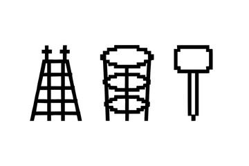 Retro pixel art of fence, ladder, and signpost