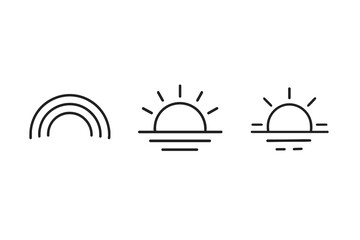 Minimalist line art symbols of rainbow and sunsets