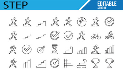 Achievement and Goal Icons with Step, Progress, and Success Illustrations