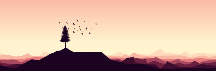 landscape with tree silhouette flat design vector illustration good for wallpaper, background, backdrop, banner, and design template	