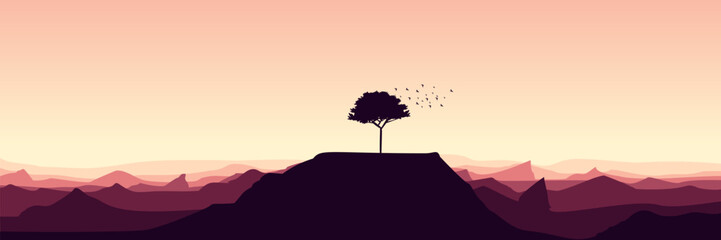 landscape with tree silhouette flat design vector illustration good for wallpaper, background, backdrop, banner, and design template	