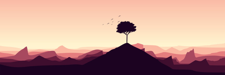 landscape with tree silhouette flat design vector illustration good for wallpaper, background, backdrop, banner, and design template	