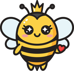 Cute Queen Bee Cartoon Holding a Red Heart – Adorable Vector Character for Kids Design