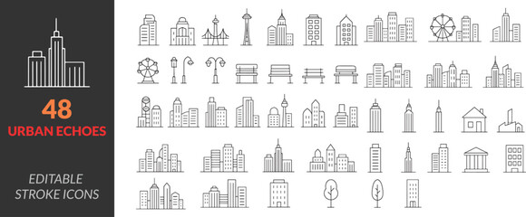 vector urban echoes line art icon set