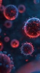Fototapeta premium Intricate illustration of a virus, highlighting its structure with vibrant red and blue hues.