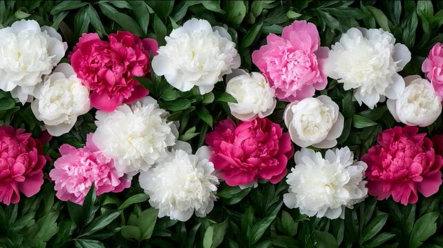 Vibrant peonies in full bloom create a stunning floral display, perfect for spring celebrations, garden weddings, and botanical exhibitions lush foliage enhances elegance