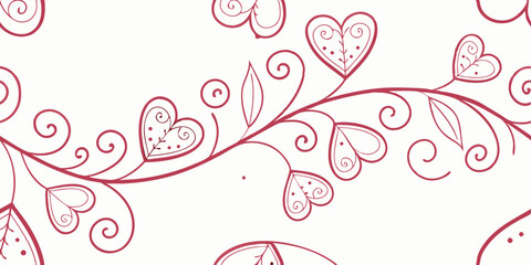 Red heart motifs in horizontal seamless vector pattern design, border for typography and gift wrapping design  