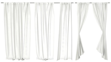   white sheer curtains with different drapery semi isolated on white background PNG ,AI GENERATED