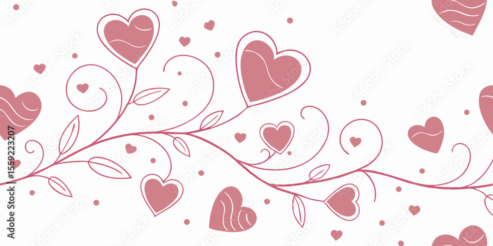 Poster horizontal seamless vector pattern with layered heart border, border for typography and gift wrappin