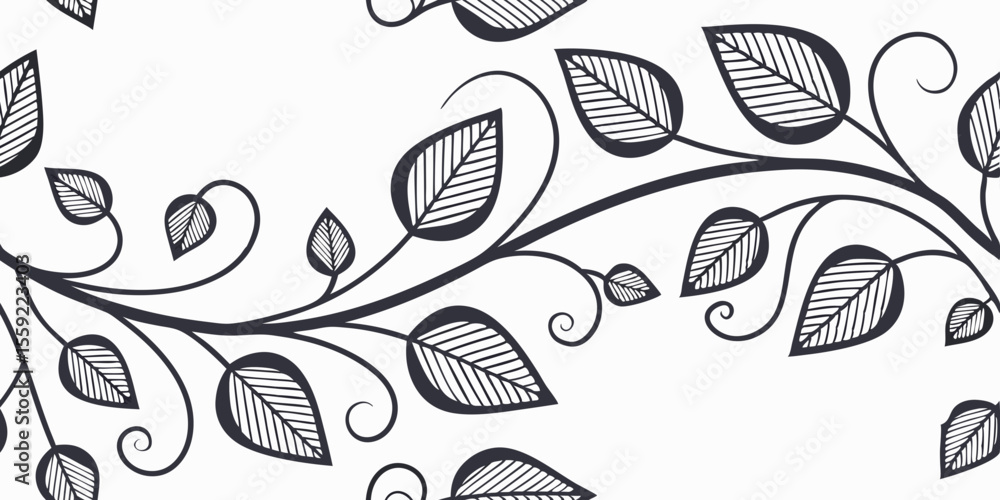 Poster horizontal seamless vector pattern with decorative leaf motifs, border for typography and gift wrapp
