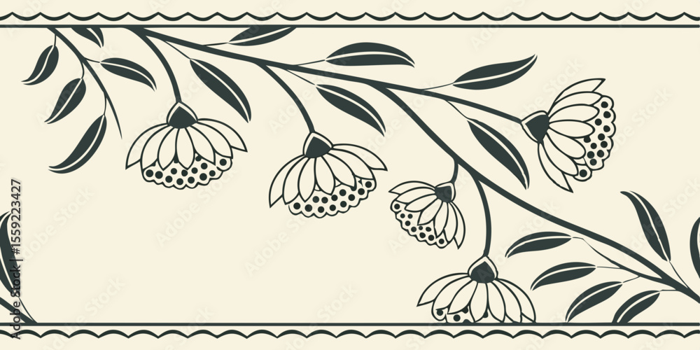 Poster horizontal seamless vector pattern with floral border design for typography and gift wrapping design