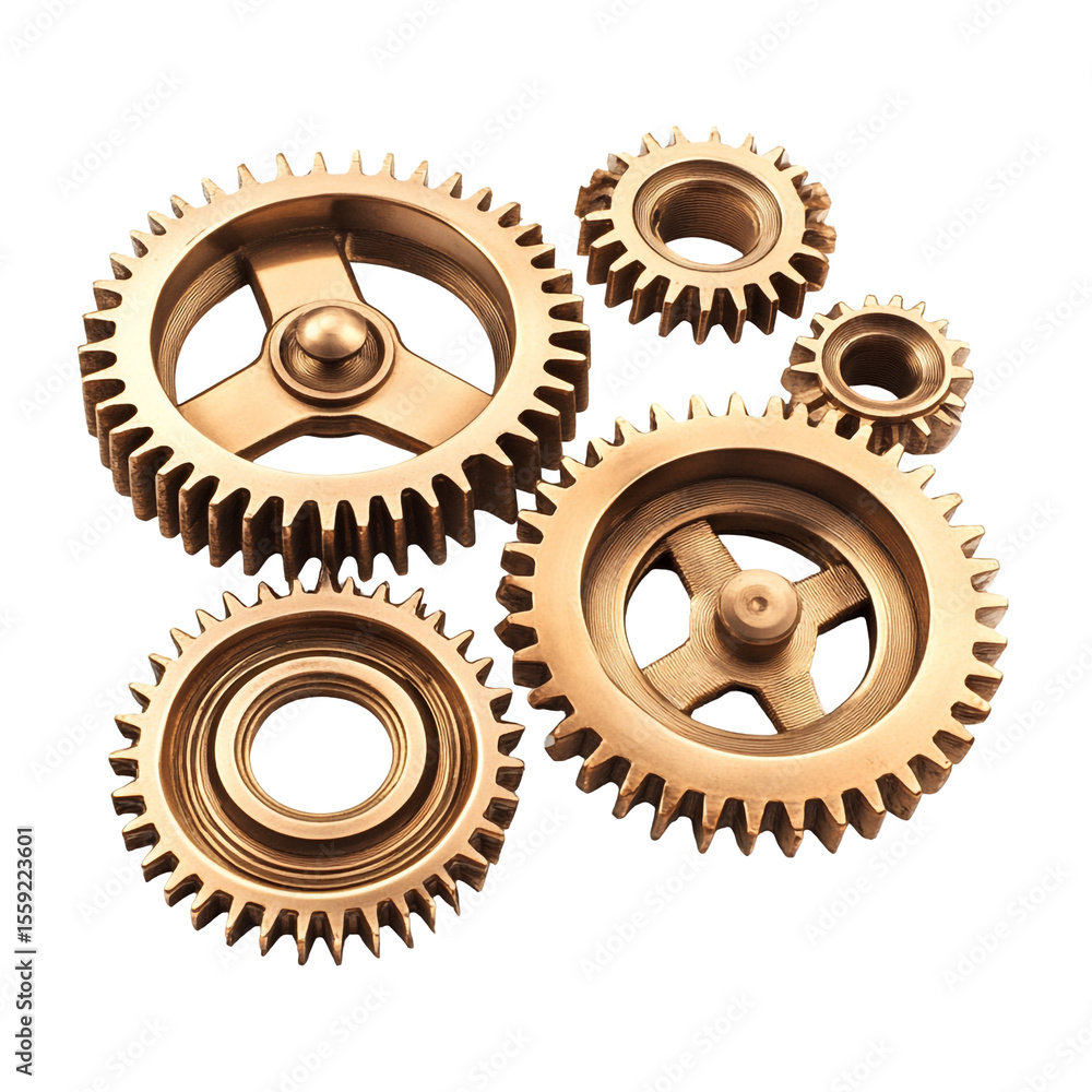 Poster gold gears interlock on black background showing teamwork and mechanics