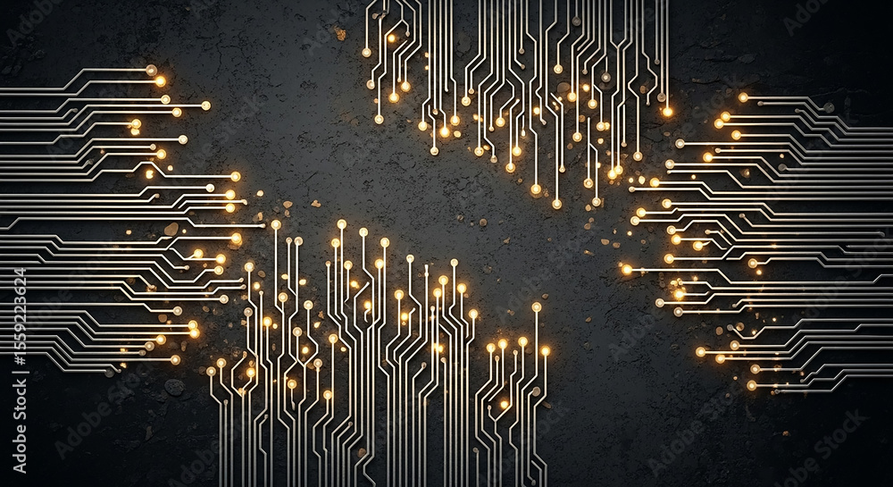Aufkleber futuristic glowing circuit board pattern on dark background