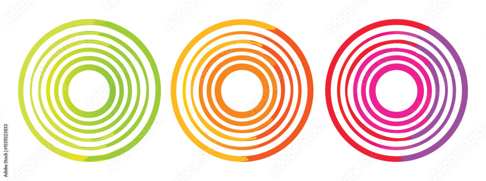 Poster vector art of three colorful concentric circles isolated on white background.