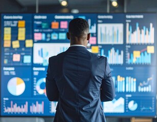 Fototapeta premium Businessman Analyzing Data on Large Display