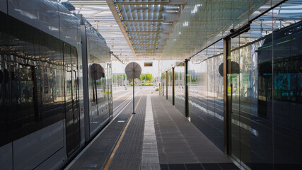Tram station in Education City, Qatar.