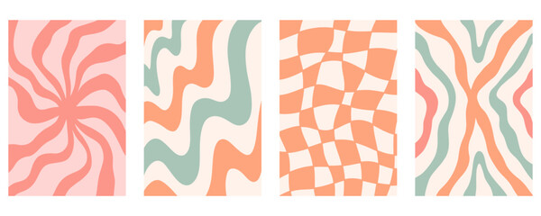 Distorted wavy retro patterns background set