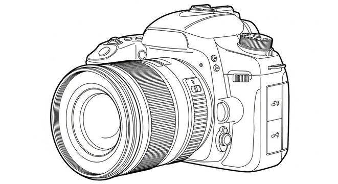 Professional digital single-lens reflex camera with zoom lens drawing