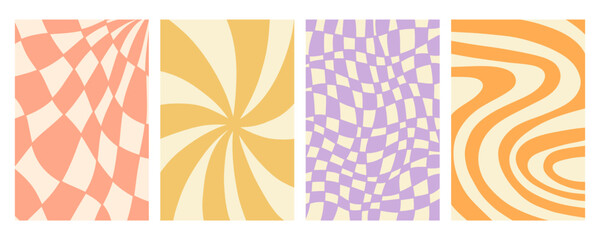 Distorted wavy retro patterns background set