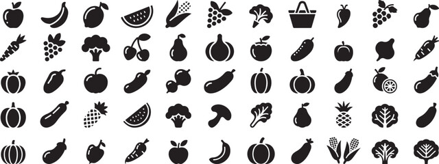 Fruits and vegetables icons apple banana