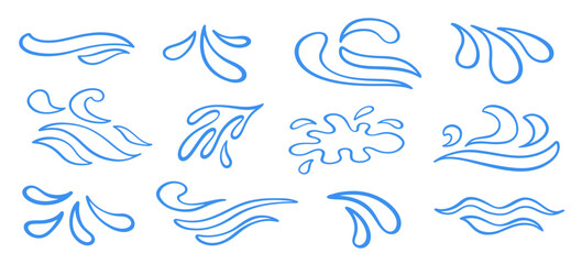 Abstract blue ocean waves logo outline icons set