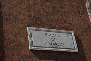 Piazza Di S. Marco street sign in Rome, Italy 
