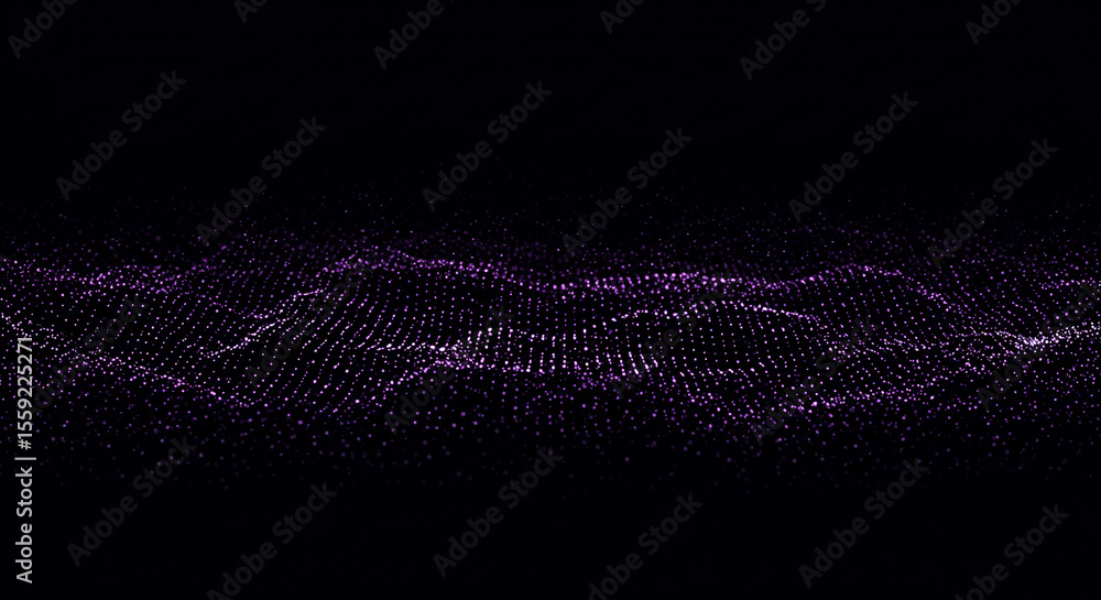 Poster Abstract purple particle wave against black backdrop creates a dynamic and flowing visual effect seen here