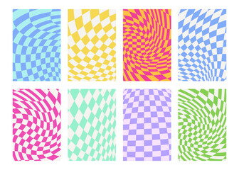 Wavy groovy distorted checkered background set