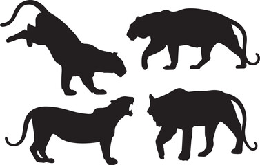 Tiger Animal Silhouette Vector set – Hunting and Relaxing Poses