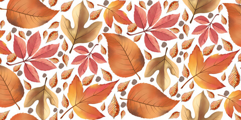 Abstract autumnal foliage pattern with mosaic effects and fall color scheme