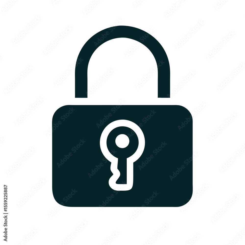 Poster lock and key icon in simple vector style representing security concept