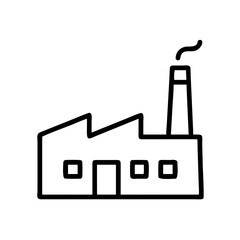 Industrial factory building icon with smoke chimney and doors  