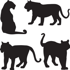 Tiger Animal Silhouette Vector set – Hunting and Relaxing Poses