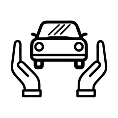 Hands holding a car icon in a simple vector style with insurance concept  