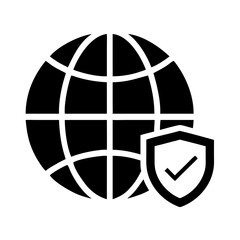 Globe icon with shield symbolizing protection and security concept  