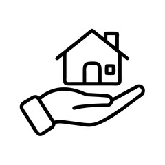 Hand holding house icon in minimalist vector design for insurance  