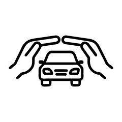 Hands protecting a car symbolizing insurance concept icon, vector  