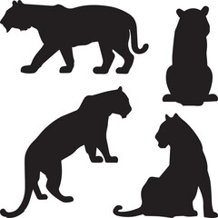 Tiger Animal Silhouette Vector set – Hunting and Relaxing Poses