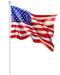 Fototapeta premium Vertical American Flag Fluttering Gently with Realistic Fabric Texture Isolated to Transparent Background