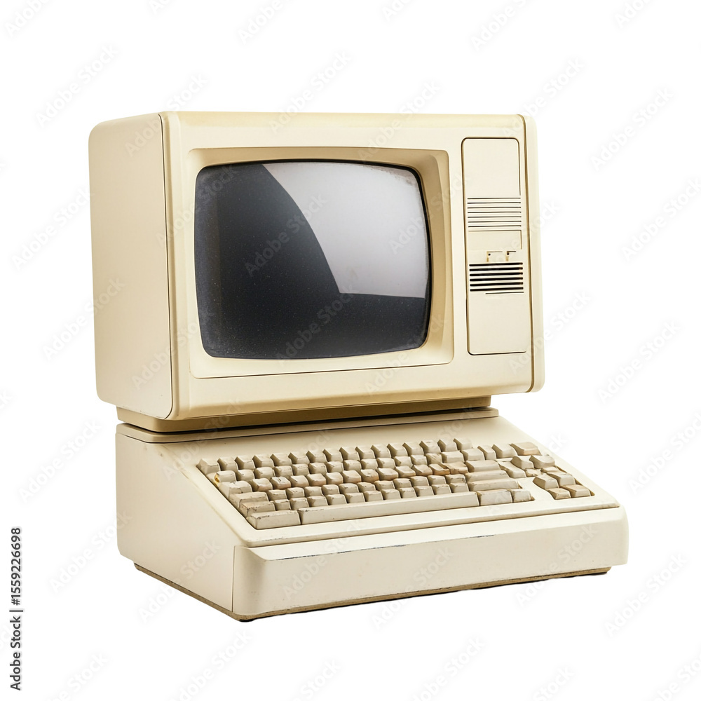 Aufkleber vintage beige desktop computer with crt monitor and integrated keyboard nostalgic technology old com